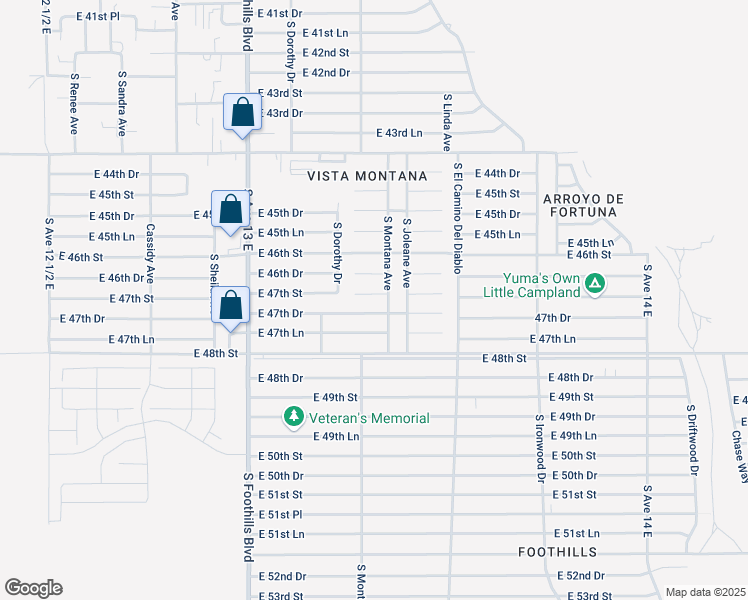 map of restaurants, bars, coffee shops, grocery stores, and more near 13228-13398 E 47th Dr in Yuma