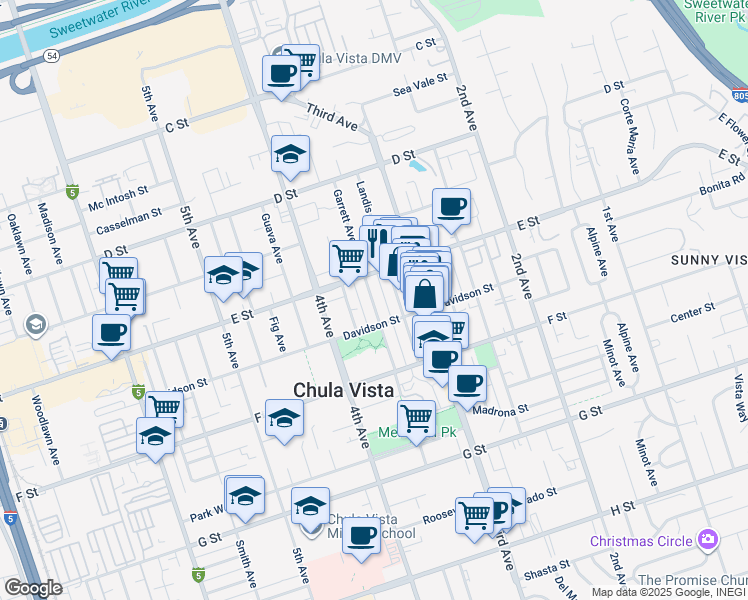 map of restaurants, bars, coffee shops, grocery stores, and more near 237 Garrett Avenue in Chula Vista