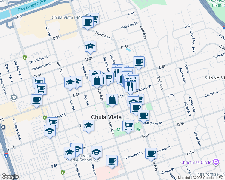map of restaurants, bars, coffee shops, grocery stores, and more near 229 Glover Avenue in Chula Vista