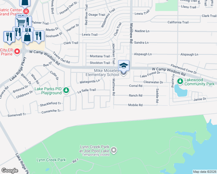 map of restaurants, bars, coffee shops, grocery stores, and more near 5349 Cameron Drive in Grand Prairie