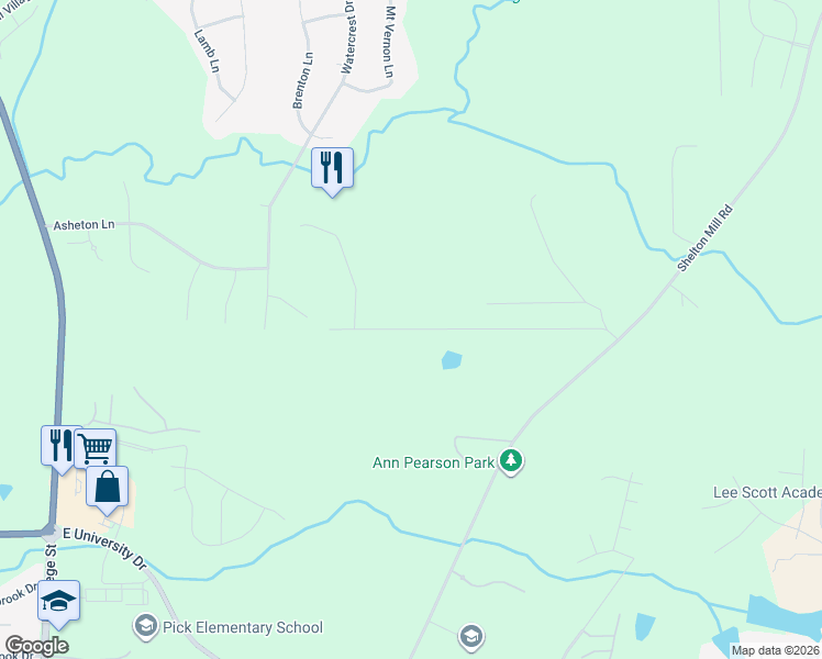 map of restaurants, bars, coffee shops, grocery stores, and more near Bridlewood Drive in Auburn