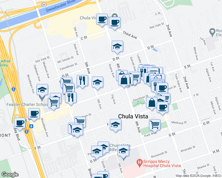 map of restaurants, bars, coffee shops, grocery stores, and more near 446 County Highway S17 in Chula Vista