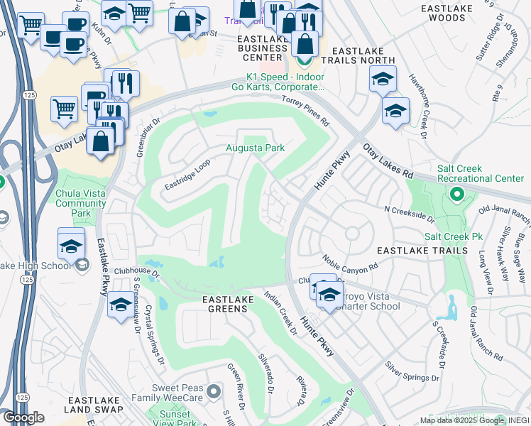 map of restaurants, bars, coffee shops, grocery stores, and more near 1180 La Vida Court in Chula Vista