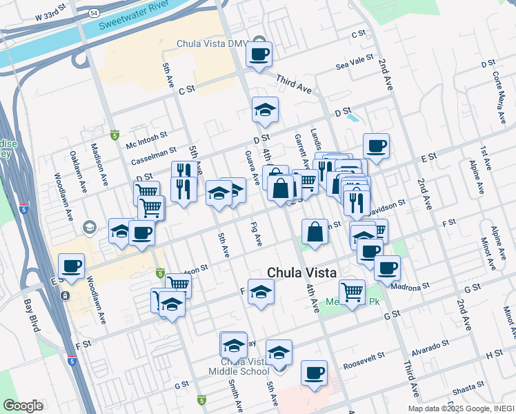 map of restaurants, bars, coffee shops, grocery stores, and more near 446 County Highway S17 in Chula Vista
