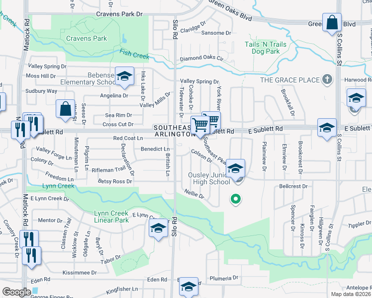 map of restaurants, bars, coffee shops, grocery stores, and more near 6402 Nicole Way in Arlington