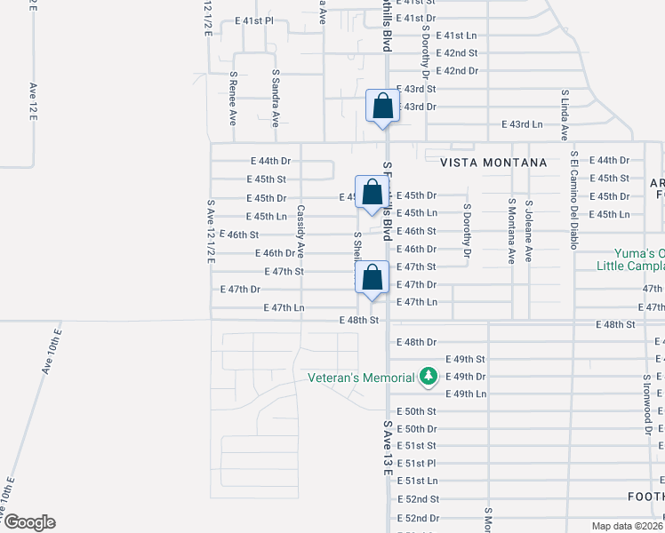 map of restaurants, bars, coffee shops, grocery stores, and more near 12755 E 47th St in Yuma