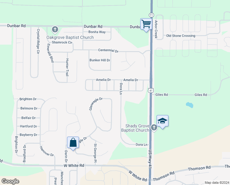 map of restaurants, bars, coffee shops, grocery stores, and more near 944 Amelia Drive in Byron