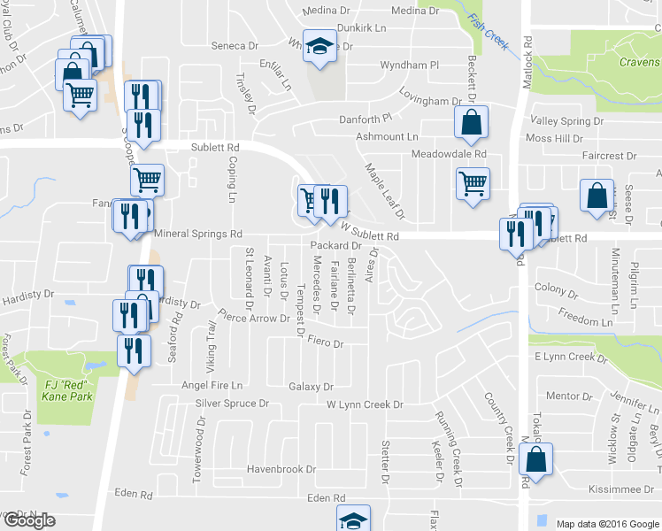 map of restaurants, bars, coffee shops, grocery stores, and more near 6208 Fairlane Drive in Arlington