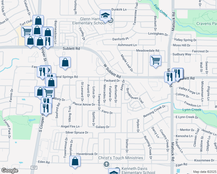 map of restaurants, bars, coffee shops, grocery stores, and more near 6208 Fairlane Drive in Arlington