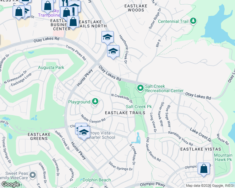map of restaurants, bars, coffee shops, grocery stores, and more near 1223 Poplar Spring Road in Chula Vista