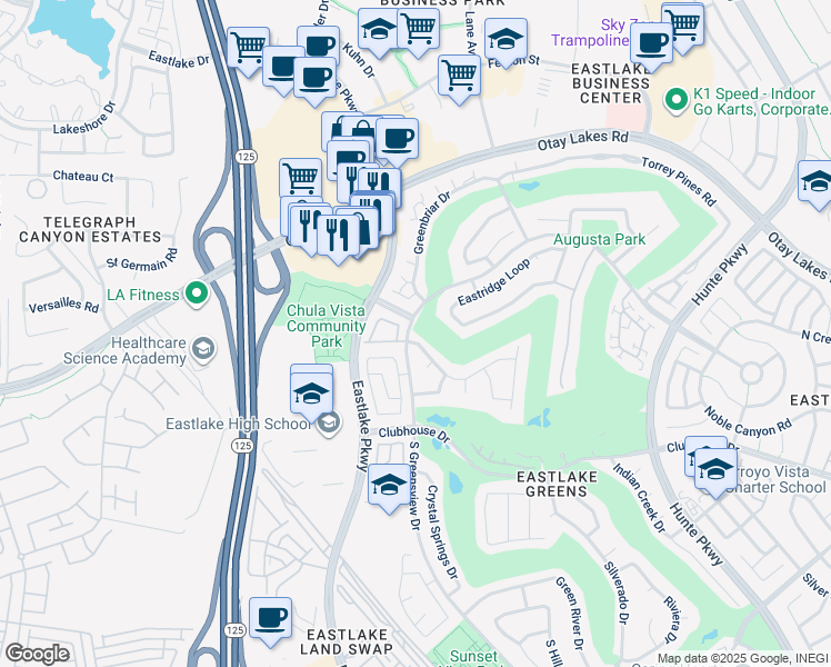 map of restaurants, bars, coffee shops, grocery stores, and more near 2298 Cobb Meadow Place in Chula Vista