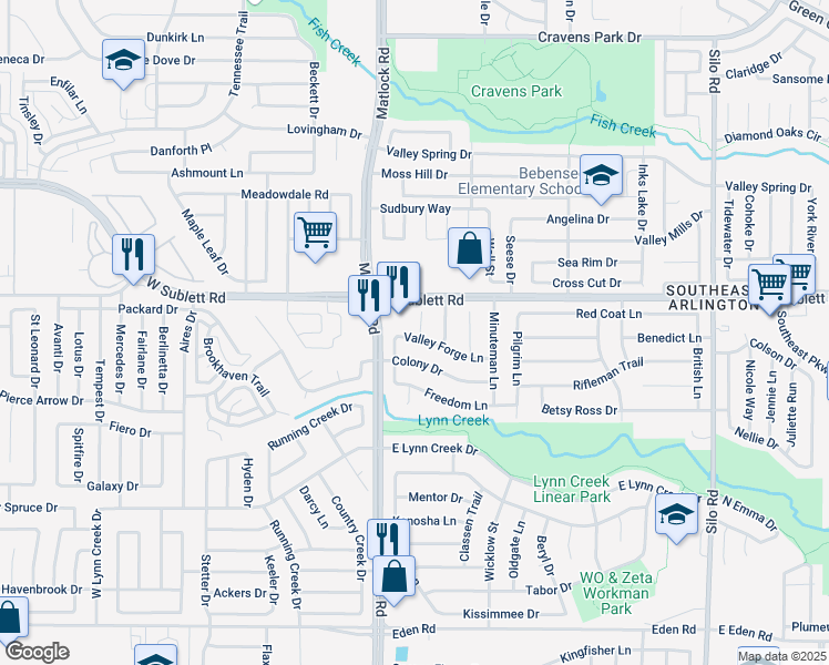map of restaurants, bars, coffee shops, grocery stores, and more near 6210 Patriotic Court in Arlington
