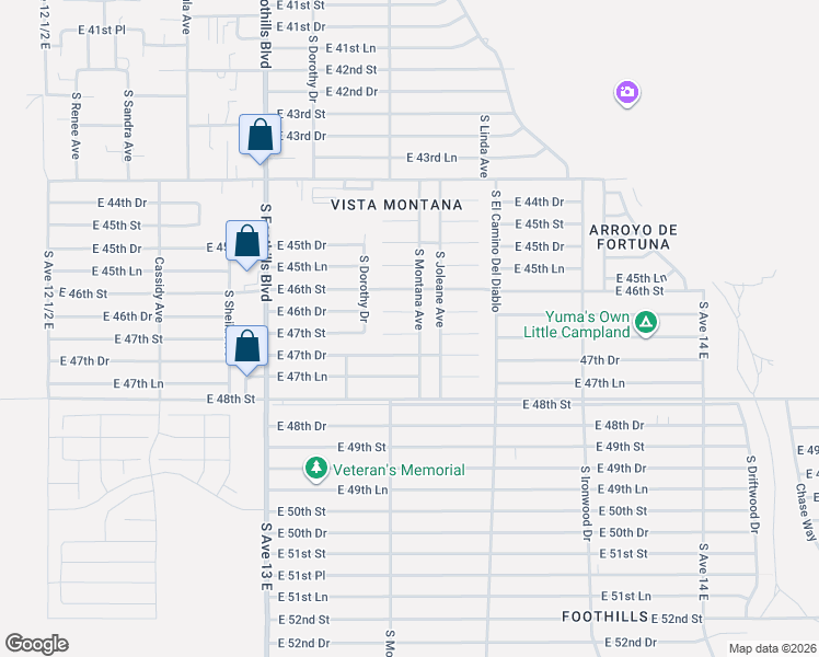 map of restaurants, bars, coffee shops, grocery stores, and more near 13369 E 47th Dr in Yuma