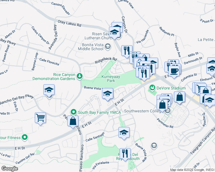map of restaurants, bars, coffee shops, grocery stores, and more near 700 Buena Vista Way in Chula Vista