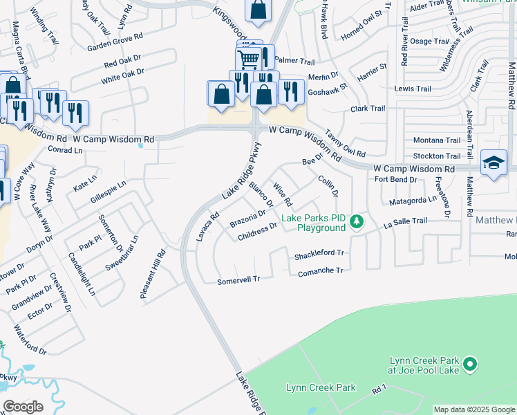 map of restaurants, bars, coffee shops, grocery stores, and more near 5432 Brazoria Drive in Grand Prairie