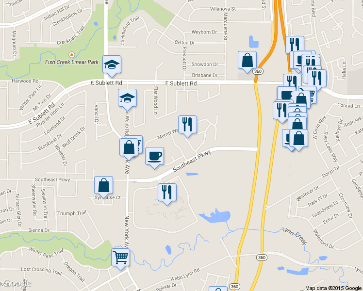 map of restaurants, bars, coffee shops, grocery stores, and more near 6403 Clear Pool Drive in Arlington