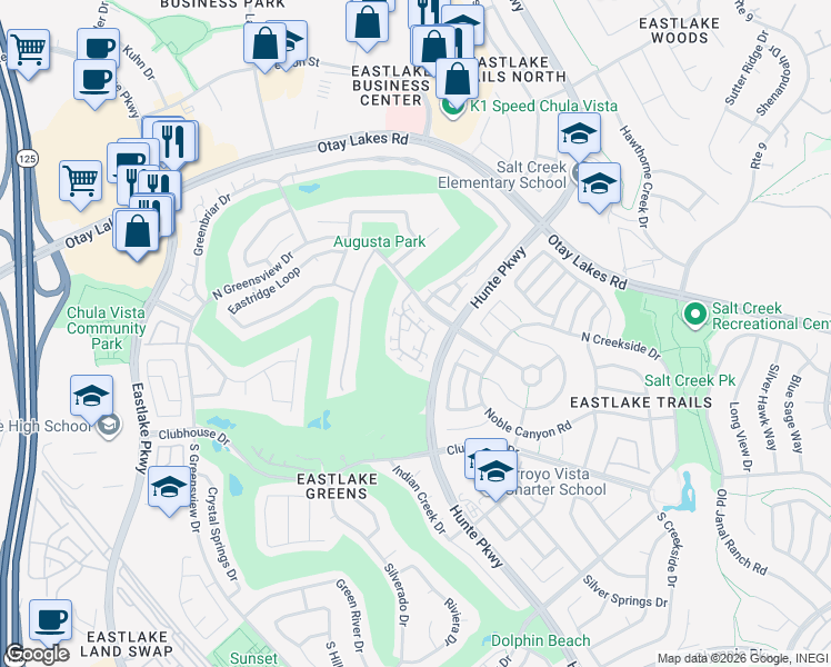 map of restaurants, bars, coffee shops, grocery stores, and more near 2507 Whispering Palms Loop in Chula Vista
