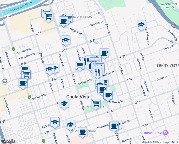 map of restaurants, bars, coffee shops, grocery stores, and more near 331 County Highway S17 in Chula Vista