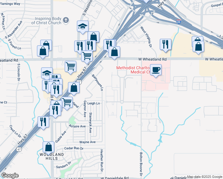 map of restaurants, bars, coffee shops, grocery stores, and more near 2700 Walker Way in DeSoto