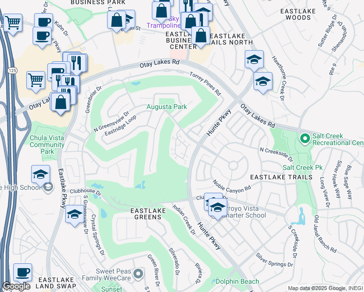 map of restaurants, bars, coffee shops, grocery stores, and more near 2507 Whispering Palms Loop in Chula Vista
