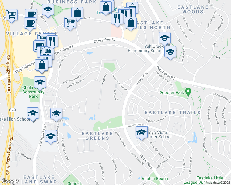 map of restaurants, bars, coffee shops, grocery stores, and more near 1120 La Vida Court in Chula Vista