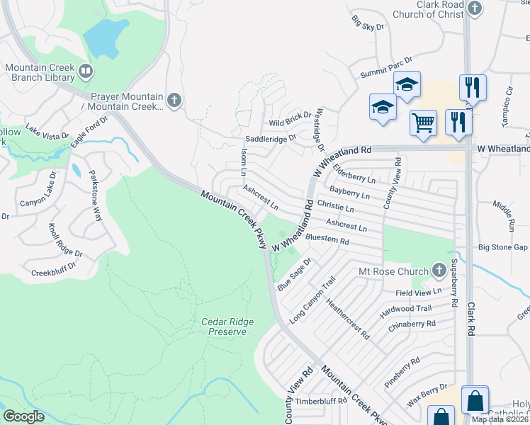map of restaurants, bars, coffee shops, grocery stores, and more near 7606 Ashcrest Lane in Dallas