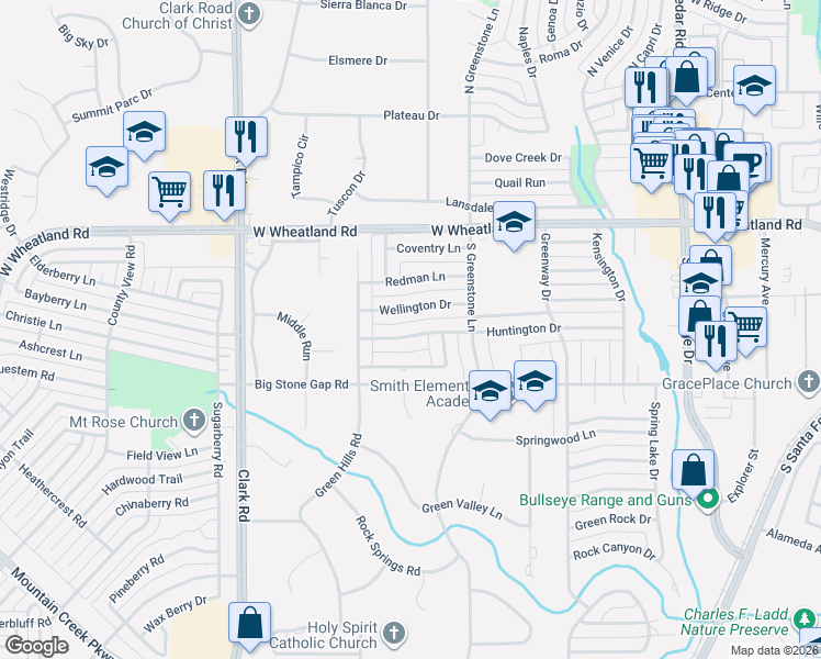 map of restaurants, bars, coffee shops, grocery stores, and more near 1202 Wellington Drive in Duncanville