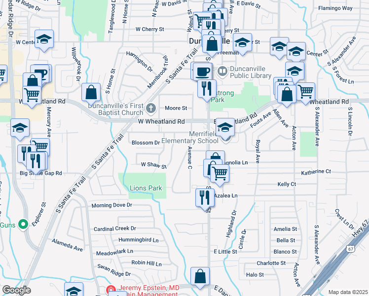map of restaurants, bars, coffee shops, grocery stores, and more near 811 Southloop Drive in Duncanville
