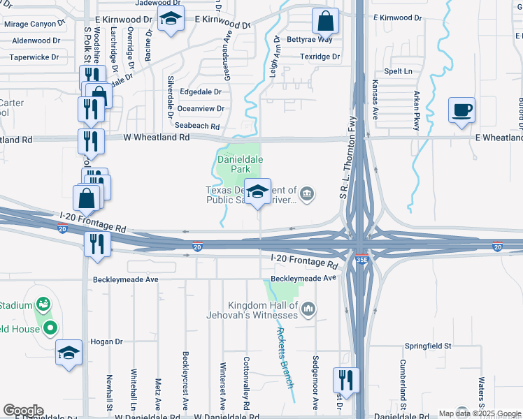 map of restaurants, bars, coffee shops, grocery stores, and more near 8512 Willoughby Boulevard in Dallas