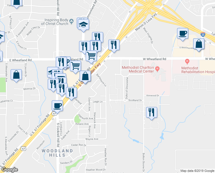 map of restaurants, bars, coffee shops, grocery stores, and more near 938 Barrymore Lane in Duncanville