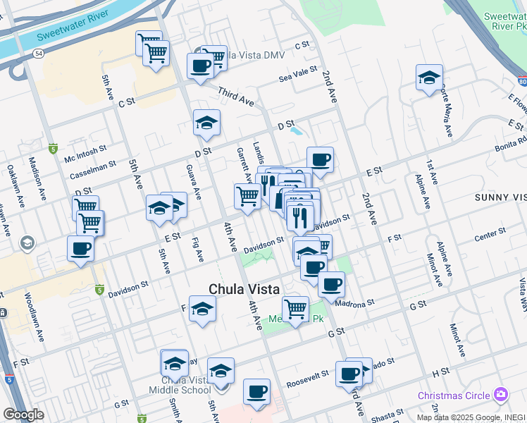 map of restaurants, bars, coffee shops, grocery stores, and more near 331 County Highway S17 in Chula Vista