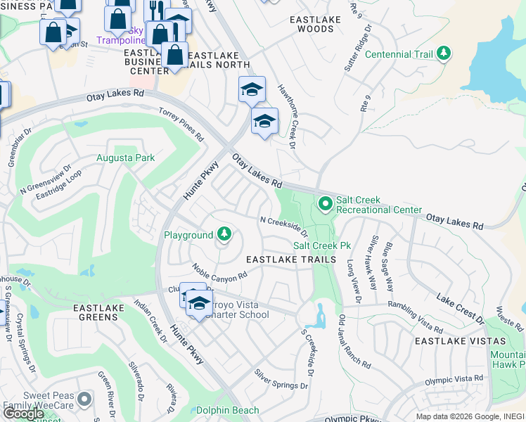 map of restaurants, bars, coffee shops, grocery stores, and more near 2608 Cactus Trail Lane in Chula Vista
