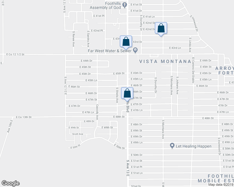 map of restaurants, bars, coffee shops, grocery stores, and more near 12805 East 46th Drive in Yuma