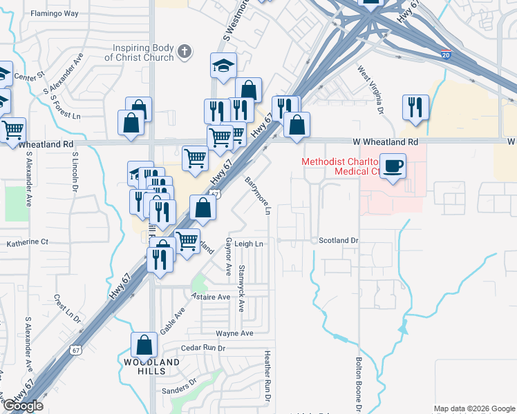 map of restaurants, bars, coffee shops, grocery stores, and more near 907 Hitchcock Circle in Duncanville