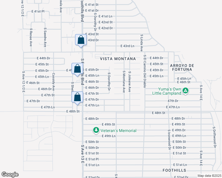 map of restaurants, bars, coffee shops, grocery stores, and more near 13312 East 46th Drive in Yuma