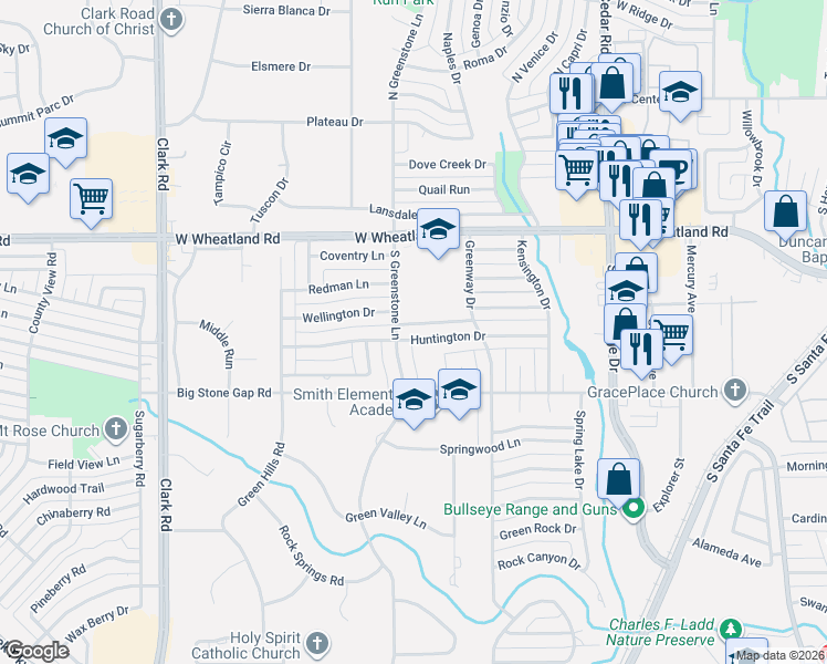 map of restaurants, bars, coffee shops, grocery stores, and more near 1031 Huntington Drive in Duncanville
