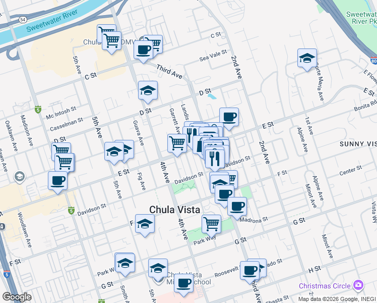 map of restaurants, bars, coffee shops, grocery stores, and more near 331 County Highway S17 in Chula Vista