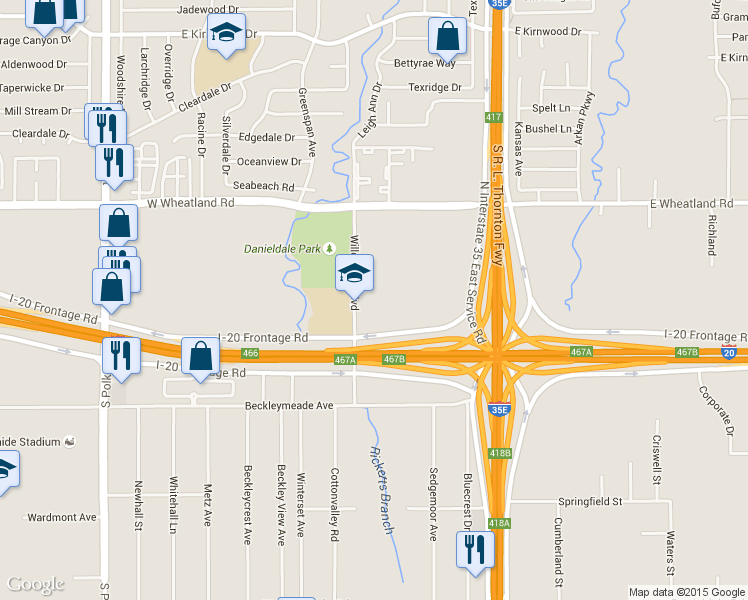 map of restaurants, bars, coffee shops, grocery stores, and more near 8404 Willoughby Boulevard in Dallas