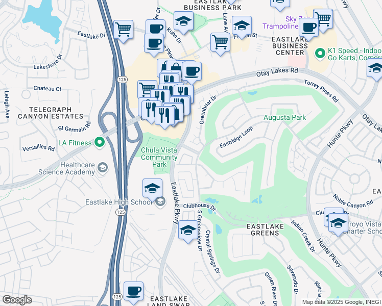 map of restaurants, bars, coffee shops, grocery stores, and more near in Chula Vista