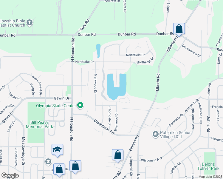 map of restaurants, bars, coffee shops, grocery stores, and more near 206 Northlake Drive in Warner Robins