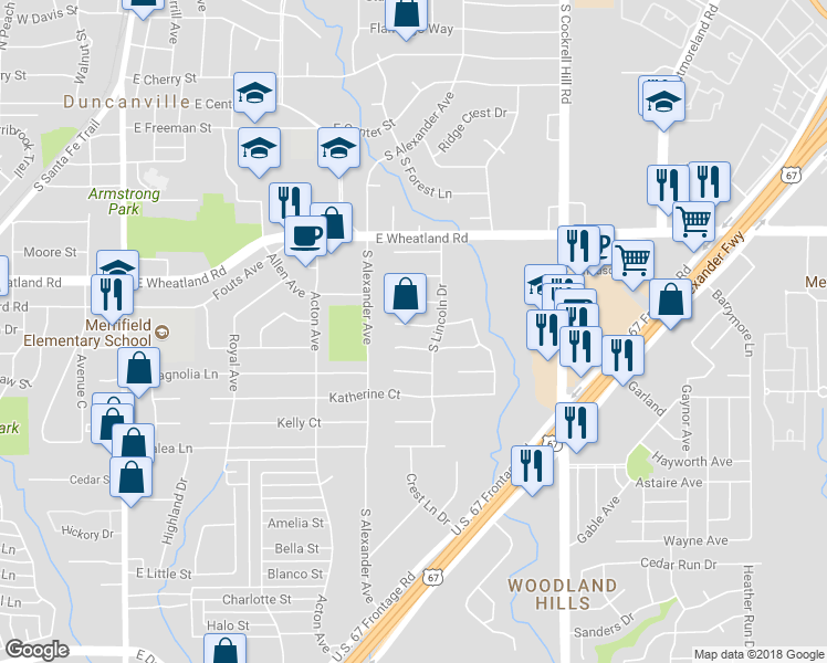 map of restaurants, bars, coffee shops, grocery stores, and more near 618 Eisenhower Drive in Duncanville