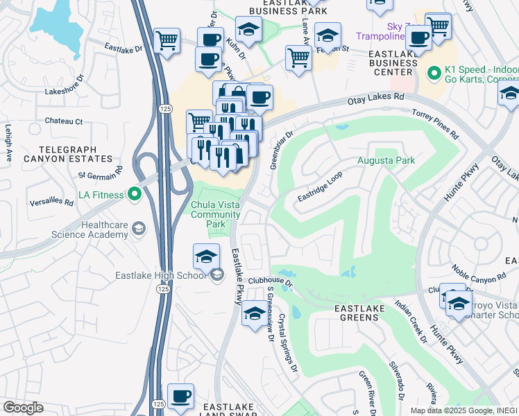 map of restaurants, bars, coffee shops, grocery stores, and more near in Chula Vista