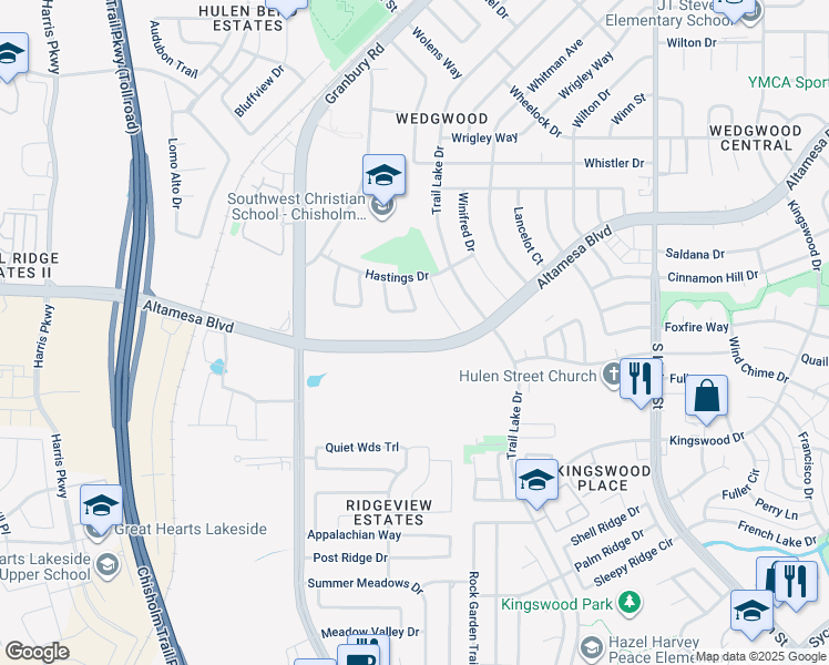 map of restaurants, bars, coffee shops, grocery stores, and more near 5229 Fallworth Court in Fort Worth