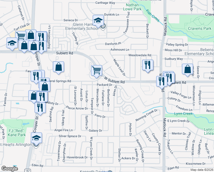 map of restaurants, bars, coffee shops, grocery stores, and more near 909 Packard Drive in Arlington