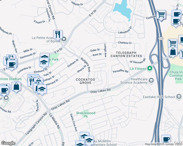 map of restaurants, bars, coffee shops, grocery stores, and more near 931 Rutgers Avenue in Chula Vista