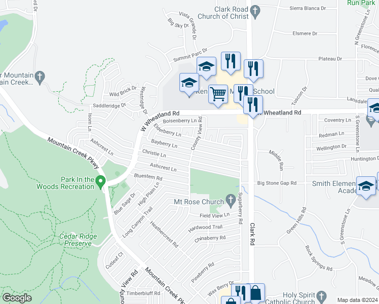 map of restaurants, bars, coffee shops, grocery stores, and more near 7302 Bayberry Lane in Dallas