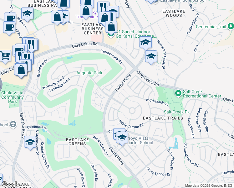map of restaurants, bars, coffee shops, grocery stores, and more near 2535 Secret Canyon Place in Chula Vista