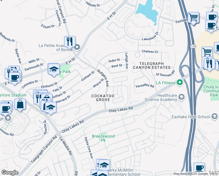 map of restaurants, bars, coffee shops, grocery stores, and more near 931 Rutgers Avenue in Chula Vista