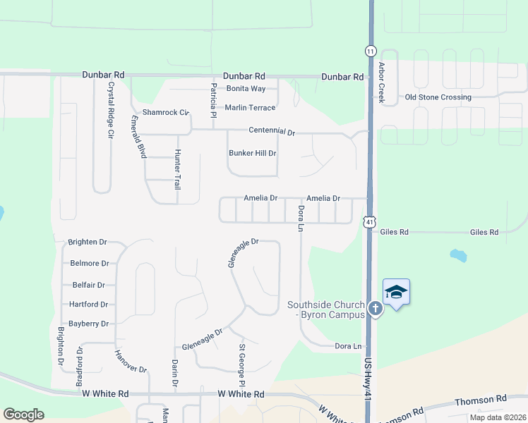 map of restaurants, bars, coffee shops, grocery stores, and more near 707 Fernandina Drive in Byron