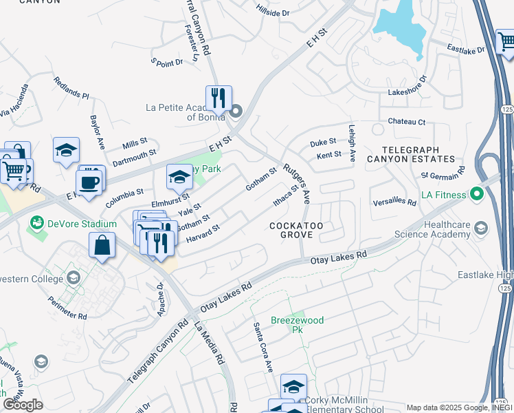 map of restaurants, bars, coffee shops, grocery stores, and more near 1818 Loyola Court in Chula Vista